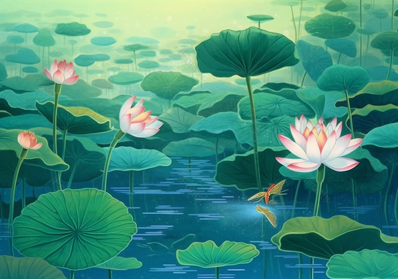 绿色成片荷叶动态荷花,插画/手绘图,插画/手绘图库,插画/手绘图下载,插画/手绘